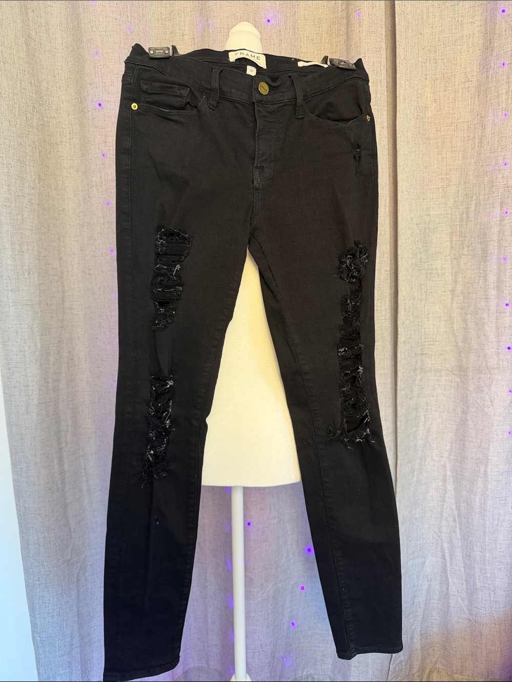 Frame Denim Black Distressed Ankle Jeans
